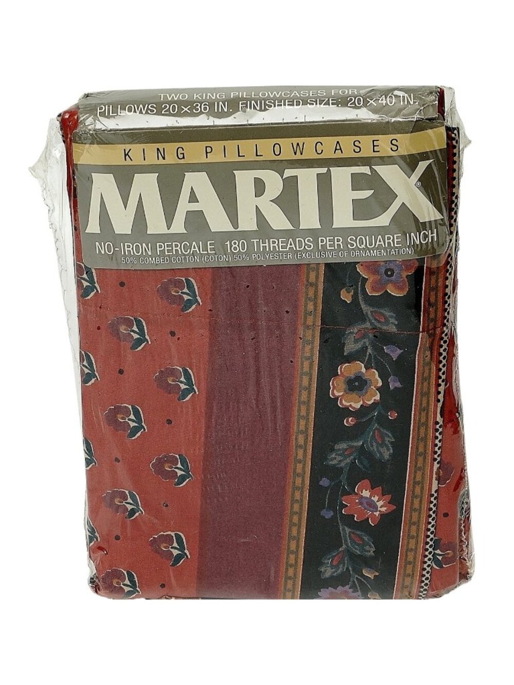 MARTEX King Pillowcases Pair Avignon French Country Red Floral Cotton Blend NWT